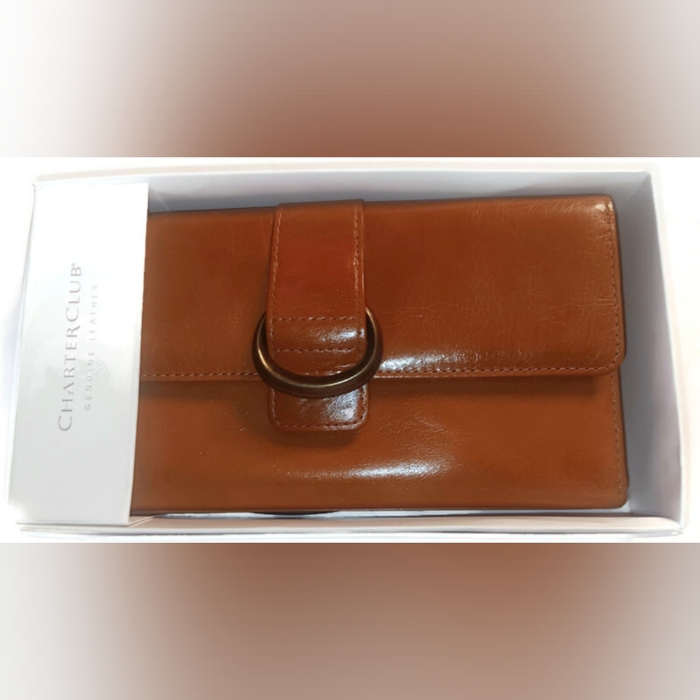 Charter Club LEATHER Organizer Wallet Saddle/brown MSRP $69